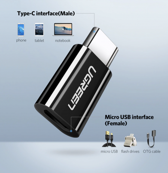 USB C 3.1 auf Micro USB OTG Adapter für Smartphone und Tablet (schwarz)